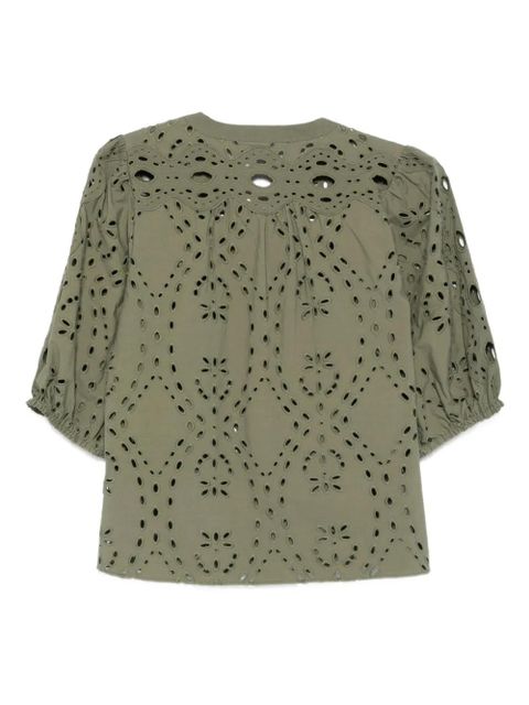 Ba&Sh Beatrice eyelet-embroidered puff-sleeve top - Green - zdjęcie produktu nr 2