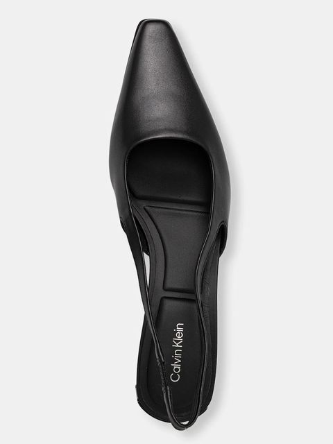 Calvin Klein czółenka skórzane SET BACK HEEL PUMP SLINGBACK LTH kolor czarny na słupku HW0HW02848