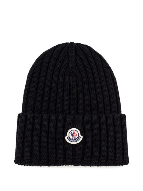 Moncler ribbed logo embroidered beanie - Black - zdjęcie produktu nr 1