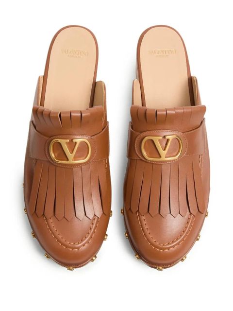 Valentino Garavani 45mm VLogo Signature fringed clogs - Brown