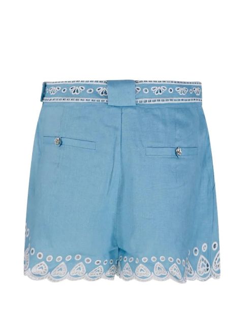 FARM Rio floral-embroidered belted shorts - Blue - zdjęcie produktu nr 2