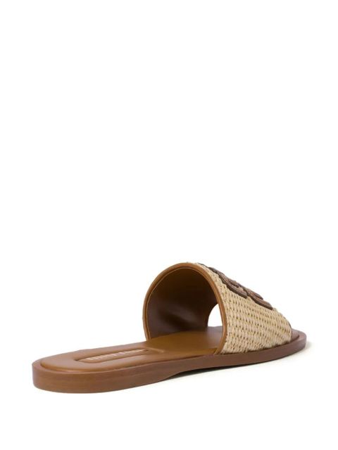 Miu Miu logo-patch raffia slides - Neutrals