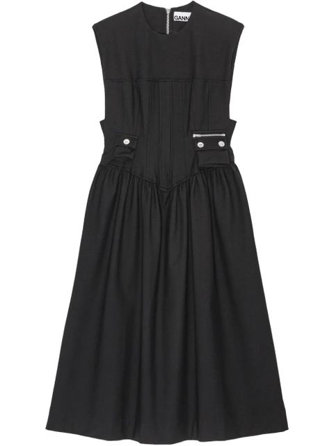 GANNI pleat-detailing midi dress - Black - zdjęcie produktu nr 1