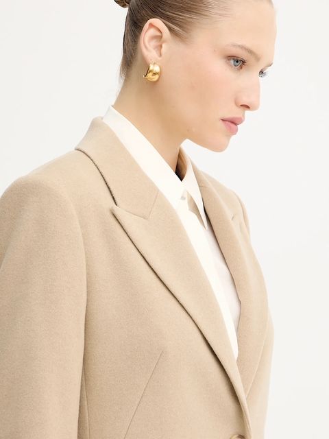 BOSS płaszcz wełniany kolor beżowy 50548371