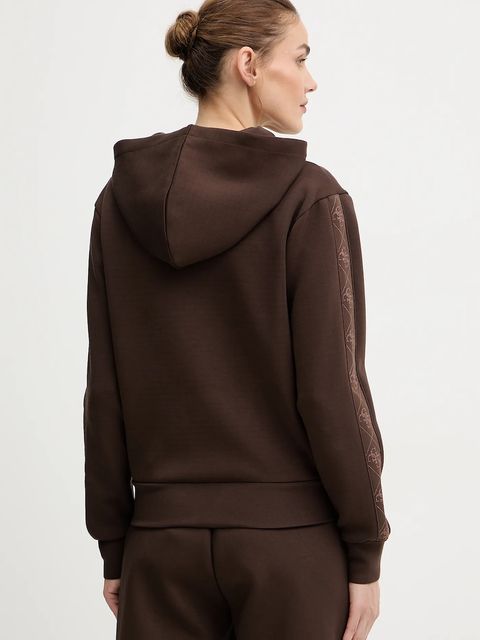 Guess bluza damska kolor brązowy z kapturem z aplikacją W5YQ05 KBYE2