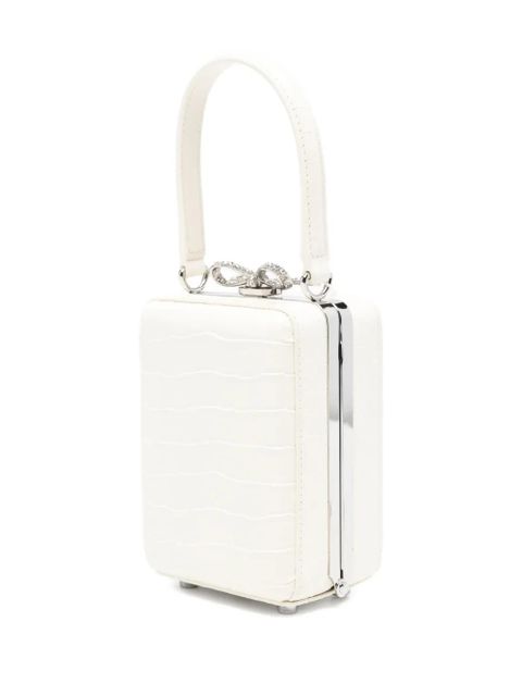 Self-Portrait micro crocodille-effect leather tote bag - Neutrals