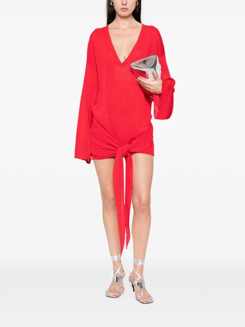 The Attico V-neck knotted mini dress - Red - zdjęcie produktu nr 2
