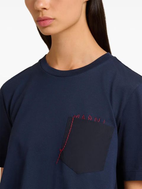 Marni poplin-pocket logo T-shirt - Blue