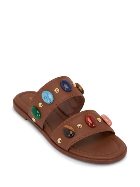 Gianvito Rossi embellished flat leather sandals - Brown - zdjęcie produktu nr 2