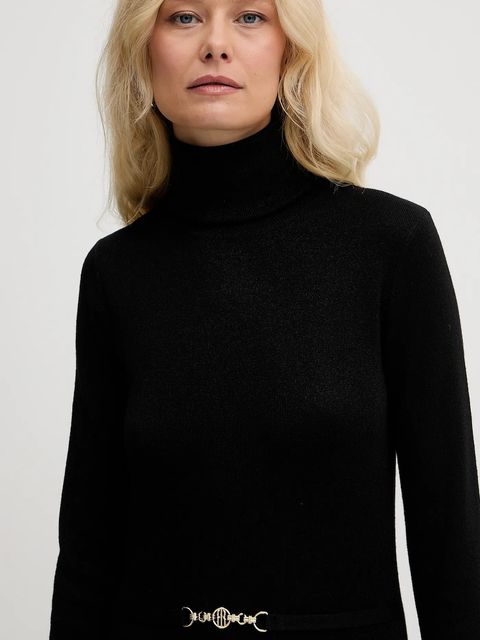 Fracomina sukienka z dodatkiem wełny kolor czarny midi rozkloszowana FR25WD5004K459Q7