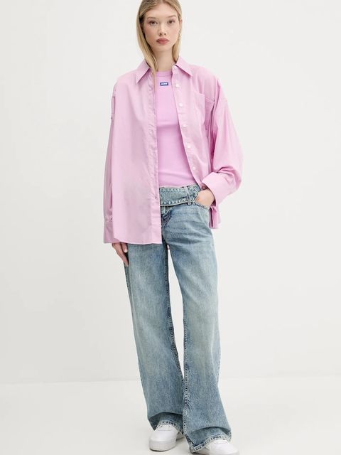 Hugo Blue koszula bawełniana damska kolor fioletowy relaxed z kołnierzykiem klasycznym 50542970 - zdjęcie produktu nr 2