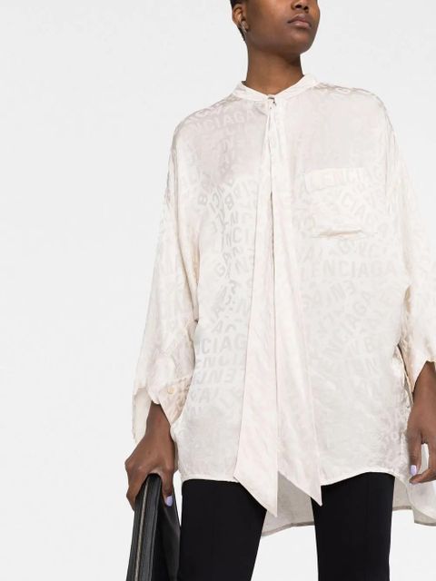 Balenciaga logo-jacquard twisted swing blouse - Neutrals