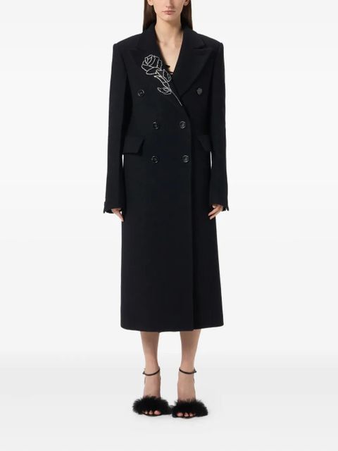 Blumarine double-breasted floral-embroidered coat - Black - zdjęcie produktu nr 2