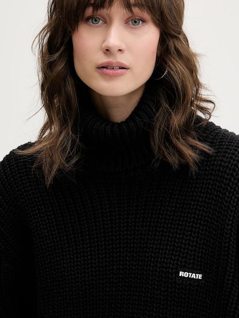Rotate sweter z dodatkiem wełny damski kolor czarny ciepły z golfem 114734100