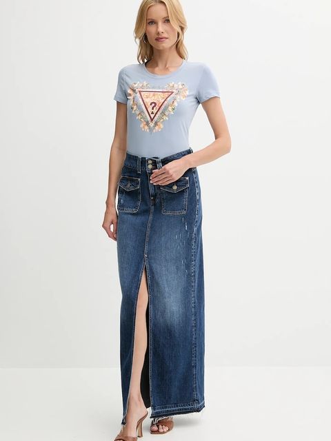 Guess spódnica jeansowa SKYLA kolor granatowy midi prosta W5YD63 D5QP3