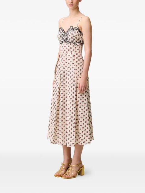 Claudie Pierlot floral-print embroidered midi dress - Neutrals