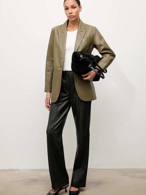 Answear.LAB marynarka skórzana kolor zielony jednorzędowa gładka - zdjęcie produktu nr 1