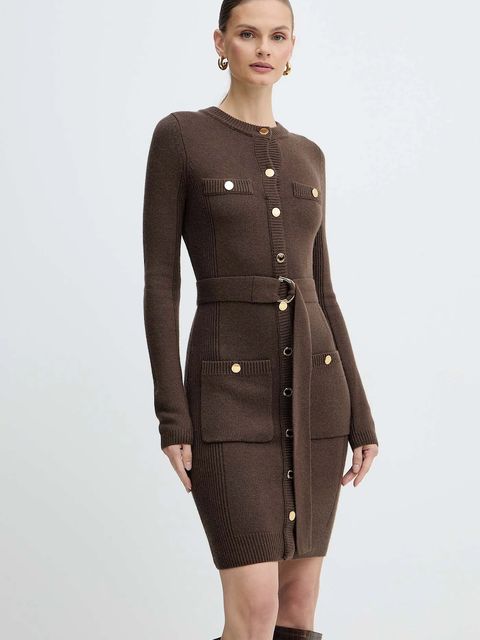 Marciano by Guess sukienka z dodatkiem kaszmiru AFRAH kolor brązowy 5BGK43 5893Z - zdjęcie produktu nr 1