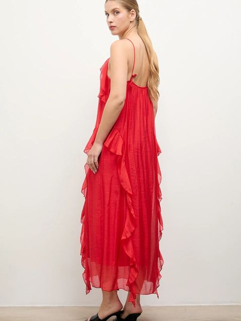 Answear.LAB sukienka kolor czerwony midi rozkloszowana - zdjęcie produktu nr 2