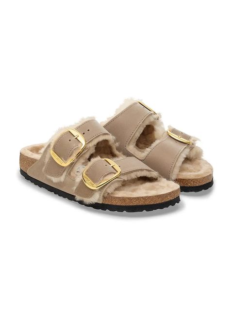 Birkenstock kapcie zamszowe Arizona Big Buckle Shearling kolor beżowy 1030384 - zdjęcie produktu nr 2
