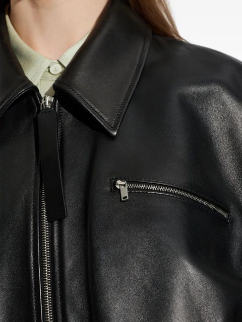 Jil Sander zip-up leather bomber jacket - Black