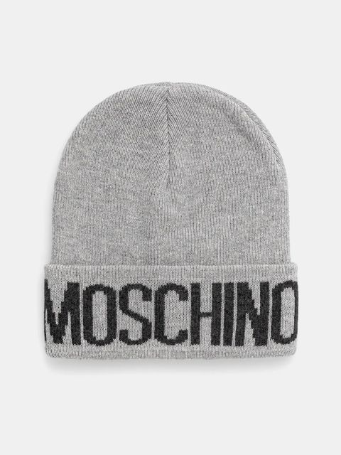 Moschino czapka z domieszką wełny kolor szary z grubej dzianiny M5672 60102 - zdjęcie produktu nr 1