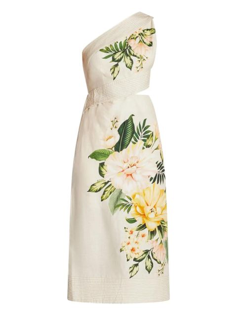 FARM Rio floral-print one-shoulder midi dress - Neutrals - zdjęcie produktu nr 1