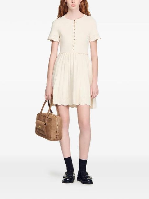 SANDRO buttoned scalloped mini dress - Neutrals - zdjęcie produktu nr 2