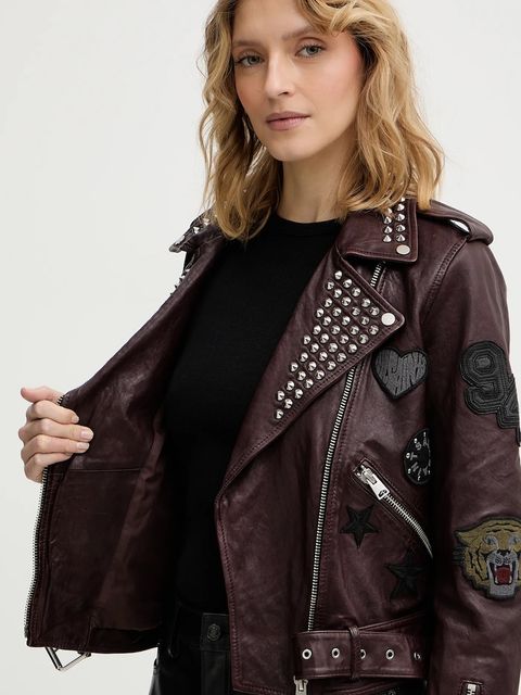 AllSaints ramoneska skórzana COLLEGE kolor bordowy przejściowa W138LB