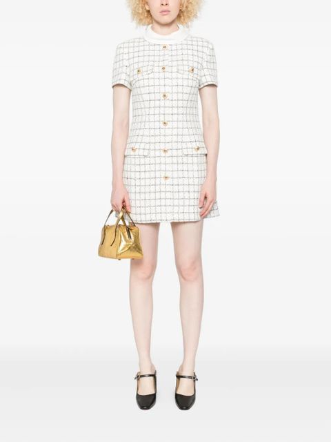 Self-Portrait checked button-detailed mini dress - White