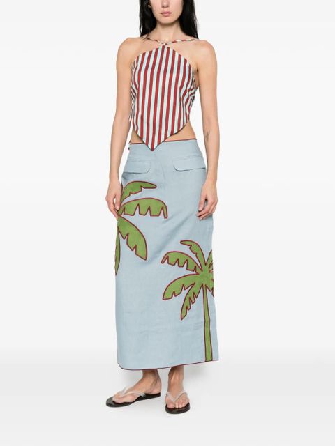 FARM Rio embroidered palm-tree midi skirt - Blue - zdjęcie produktu nr 2
