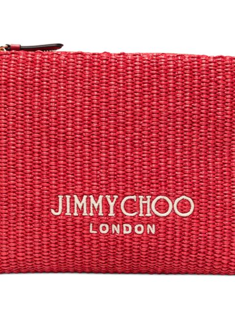 Jimmy Choo logo-embroidered woven clutch bag
