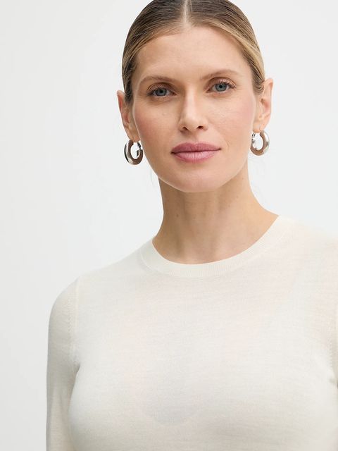 BOSS sweter wełniany Ferpina damski kolor beżowy lekki 50544987