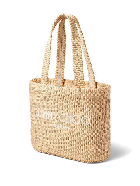 Jimmy Choo medium logo-embroidered beach bag - Neutrals
