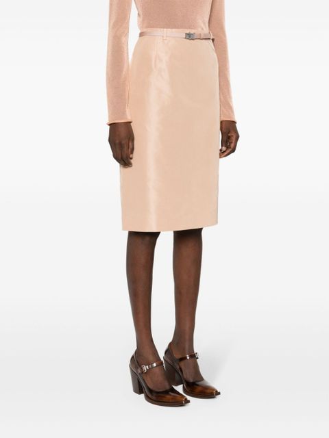 Prada logo-buckle straight faille skirt - Neutrals