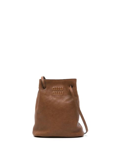 Miu Miu mini logo-embossed bucket bag - Brown