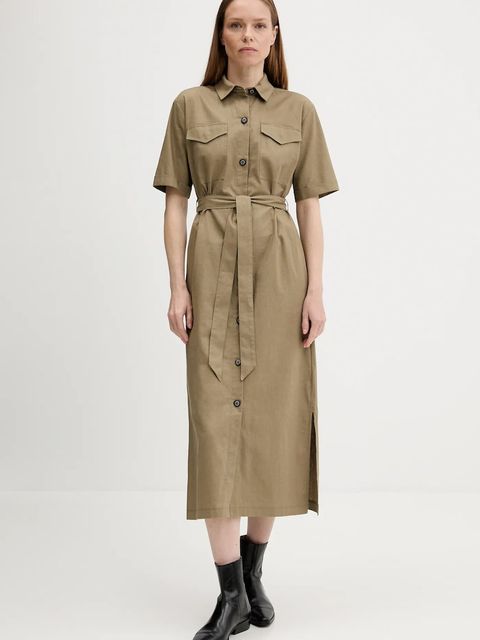 Barbour sukienka z domieszką lnu NICOLE kolor zielony midi prosta LDR0894 - zdjęcie produktu nr 1