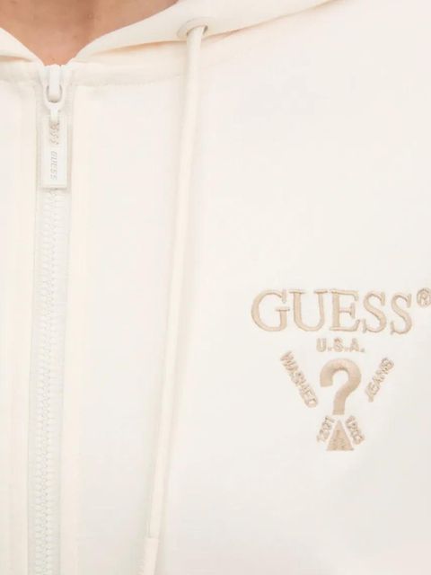 Guess bluza ROBERTA damska kolor beżowy z kapturem z aplikacją V5RQ20 KC3D2
