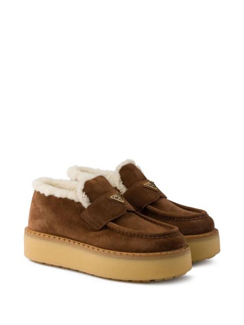 Prada shearling-trimmed platform loafers - Brown - zdjęcie produktu nr 2