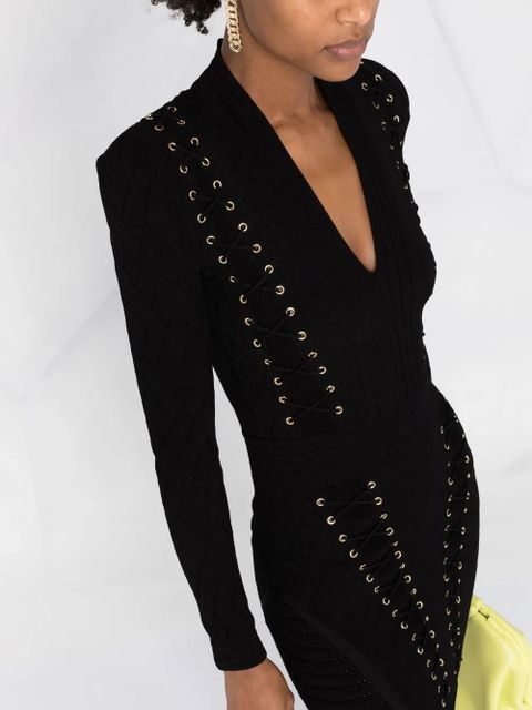 Balmain eyelet-detail lace-up dress - Black
