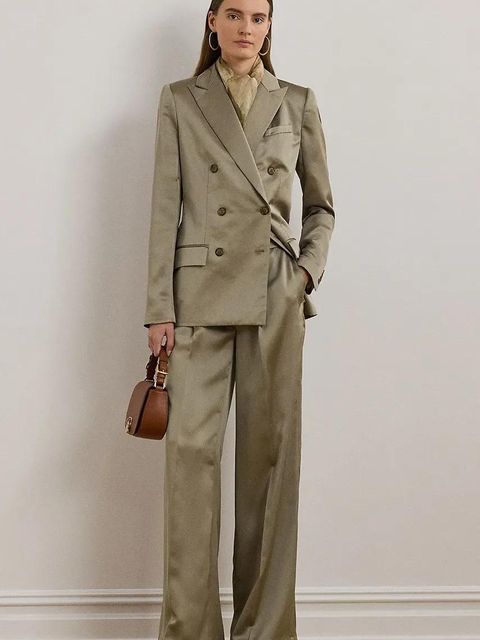 Lauren Ralph Lauren marynarka kolor brązowy dwurzędowa gładka 200963667 - zdjęcie produktu nr 1