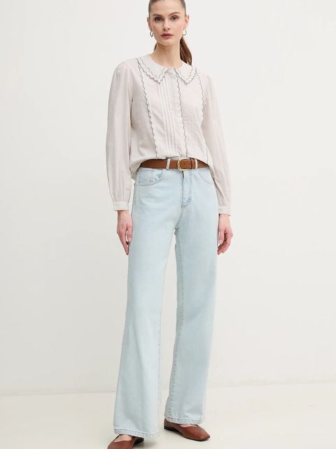 Hoss Intropia koszula bawełniana damska kolor szary regular z kołnierzykiem klasycznym 6289130