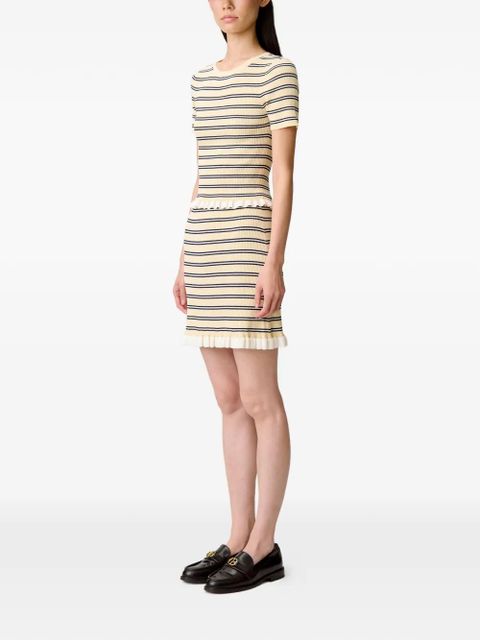 Claudie Pierlot striped ruffled-hem mini skirt - Neutrals