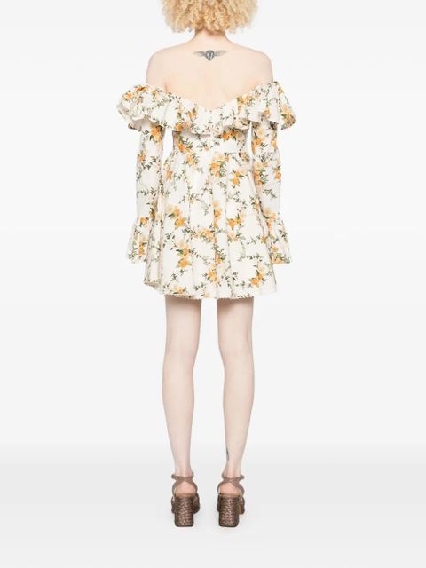 Agua By Agua Bendita ruffled floral-print mini dress - Neutrals