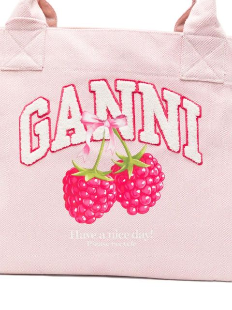 GANNI logo-patch raspberry-print tote bag - Pink