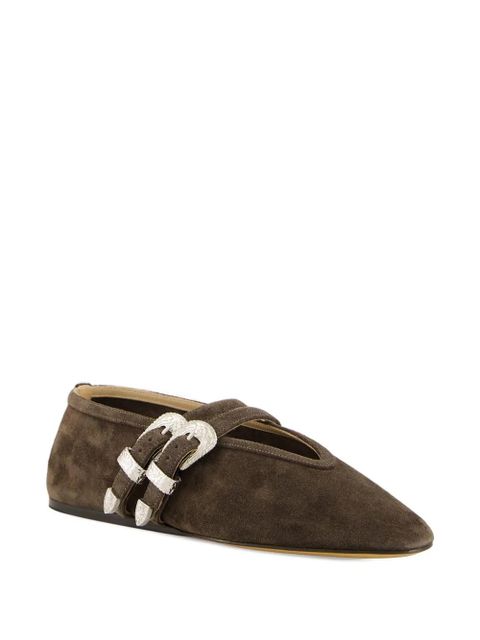 Le Monde Beryl double-buckle suede ballet flats - Brown - zdjęcie produktu nr 2