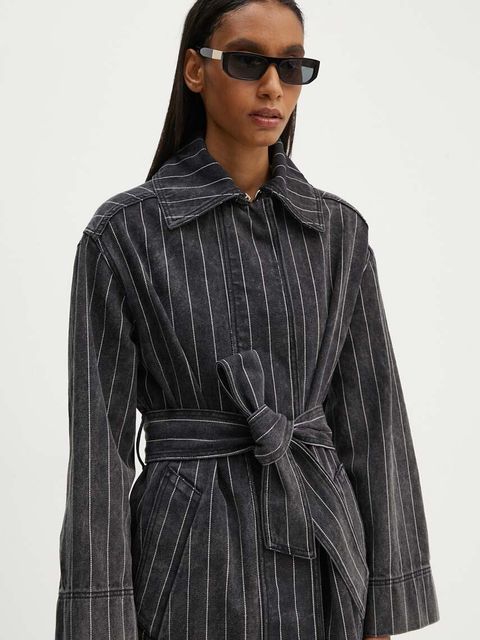 Day Birger et Mikkelsen płaszcz jeansowy Hobbes - Denim Stripes damski kolor czarny przejściowy oversize DAY65243251