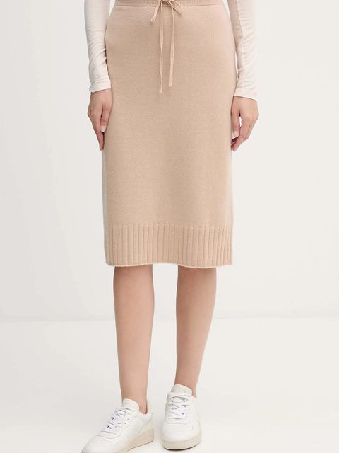 United Colors of Benetton spódnica z dodatkiem wełny kolor beżowy midi prosta 112HD001V - zdjęcie produktu nr 1