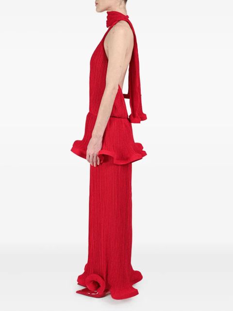 Rowen Rose pleated plunging-neck dress - Red