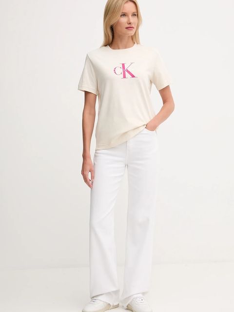 Calvin Klein Jeans t-shirt bawełniany damski kolor beżowy LV047B865G - zdjęcie produktu nr 2